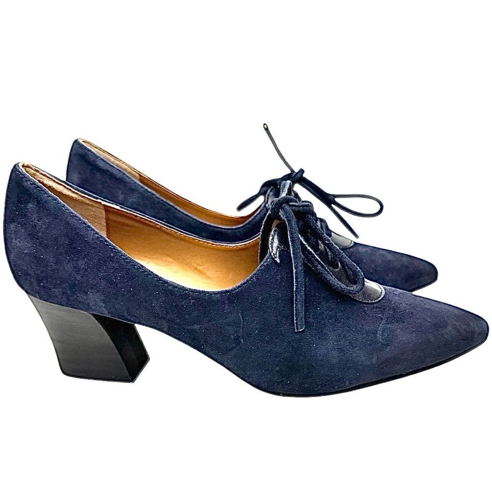 J. Renee Navy Blue Suede Lace-Up Low Heel Pumps - Picture 2 of 8